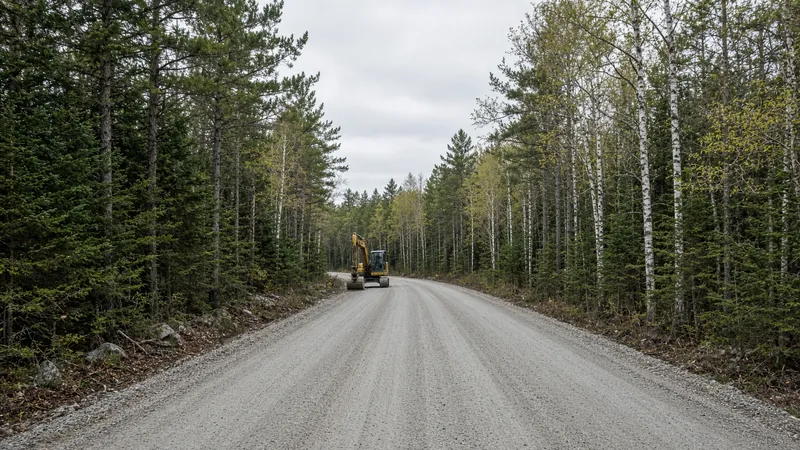 Finished gravel driveway graded through mixed pine and birch