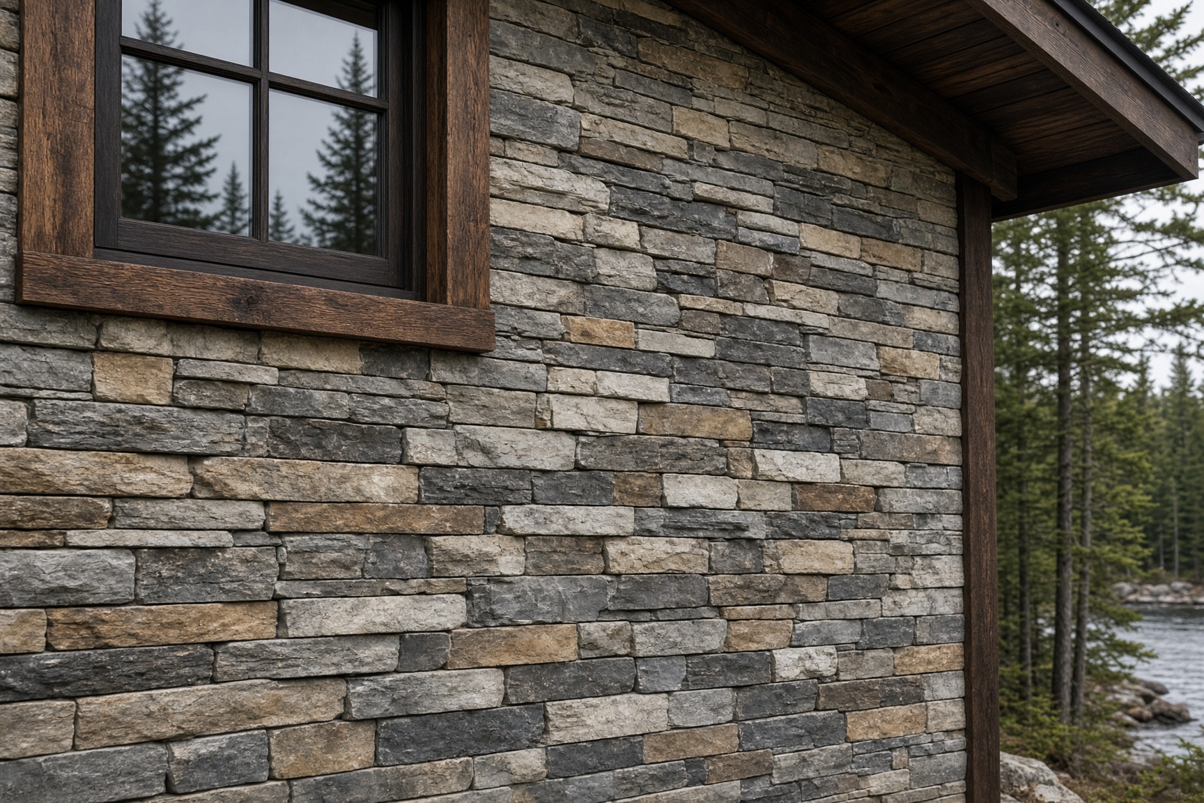 Canadian thin stone veneer wall on a Northern Ontario cottage